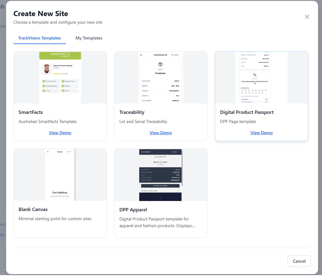 New Site from Template